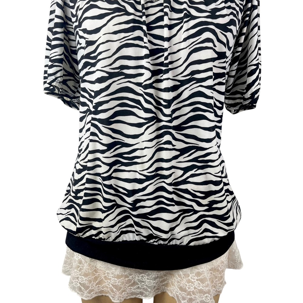 Y2K‎ 2000's Blouse Zebra Print Banded Hem Womens M/L Mob Wife Retro Indie Party - Picture 4 of 6